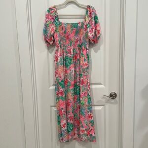 Lilly Pulitzer Selah Short Sleeve Smocked Midi Dress NWT